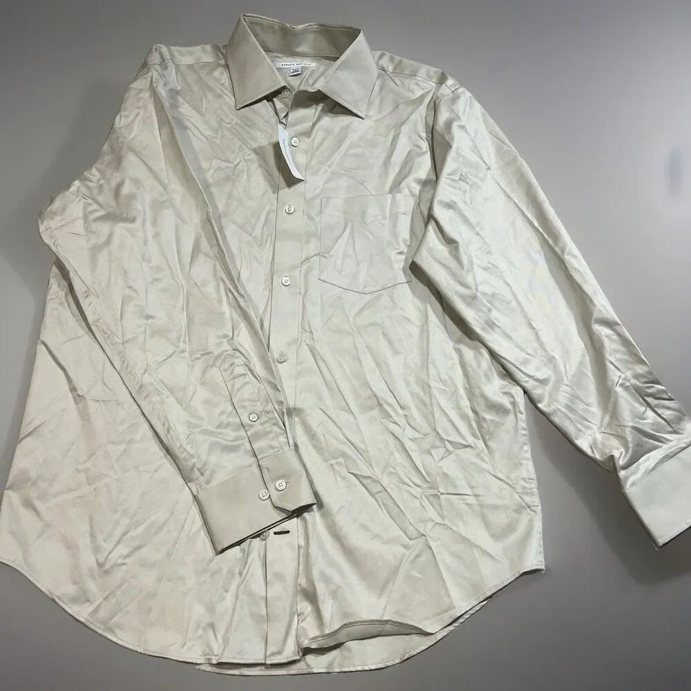 NWT Banana Republic Mens Dress Shirt Large L Beige Ivory Long Sleeve MSRP \$68